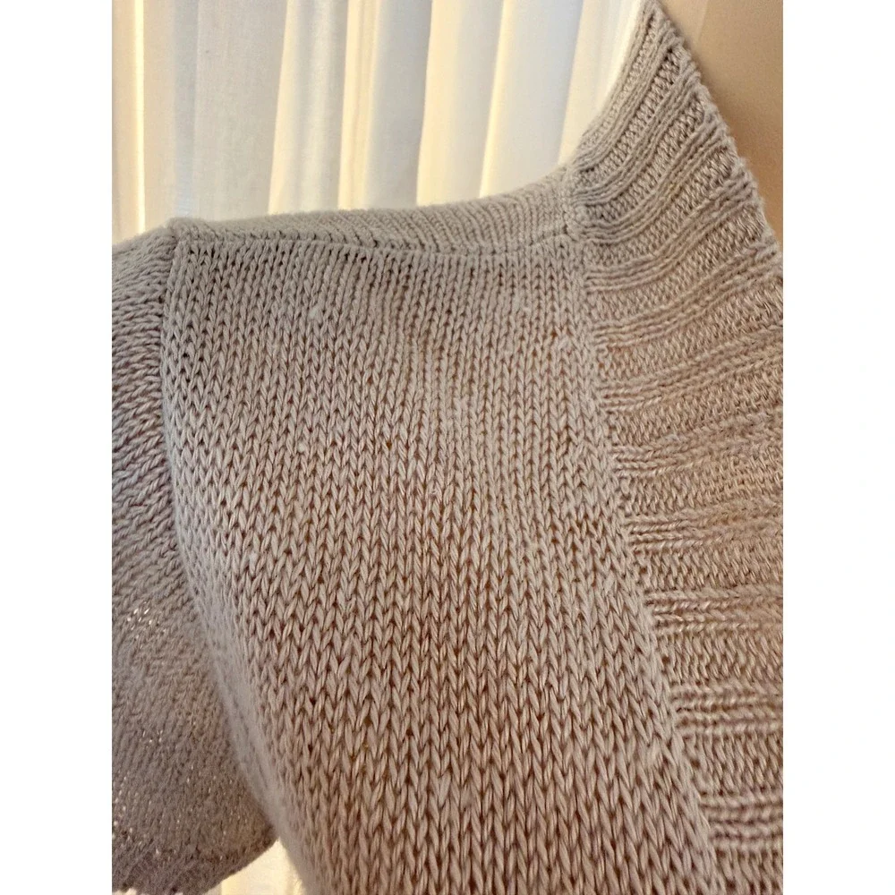 Eileen Fisher Hemp Knit Short Sleeve Open Front Cardigan Sz M Beige Tan - Picture 11 of 13